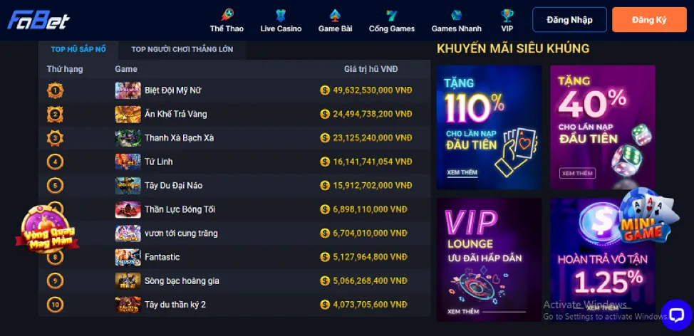 Ưu đãi đặc biệt cho từng sảnh game tại Bigbet Casino